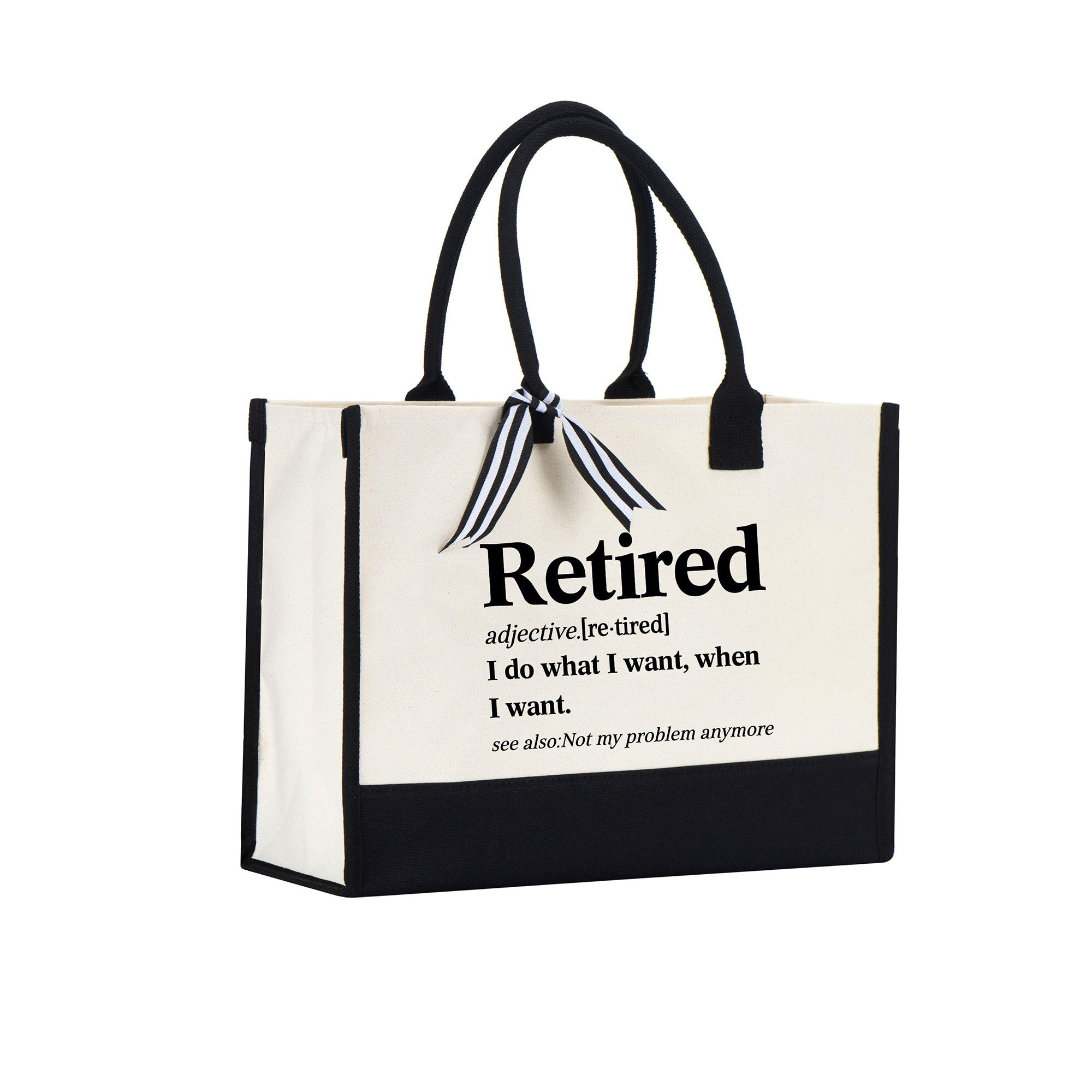 RodyThread Funny Retirement Definition Dictionary Quote Cornered Tote Bag Cute Gift Bag for Women Coworker Leaving Job Minimalist Aesthetic Natural Black Cotton Canvas Happy Retired Life 2025 2026 Party Present Reusable Shopper