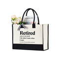 RodyThread Funny Retirement Definition Dictionary Quote Cornered Tote Bag Cute Gift Bag for Women Coworker Leaving Job Minimalist Aesthetic Natural Black Cotton Canvas Happy Retired Life 2025 2026 Party Present Reusable Shopper