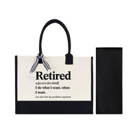RodyThread Funny Retirement Definition Dictionary Quote Cornered Tote Bag Cute Gift Bag for Women Coworker Leaving Job Minimalist Aesthetic Natural Black Cotton Canvas Happy Retired Life 2025 2026 Party Present Reusable Shopper