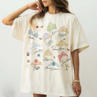 RodyThread Watercolor Princess Crowns Graphic T-Shirt Women's Vintage Coquette Washed Charcoal Grey Cotton Tee Summer Girl Squad Trip 2026 Theme Park Vacation Outfit Casual Loose Top