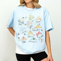 RodyThread Watercolor Princess Crowns Graphic T-Shirt Women's Vintage Coquette Washed Charcoal Grey Cotton Tee Summer Girl Squad Trip 2026 Theme Park Vacation Outfit Casual Loose Top