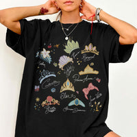 RodyThread Watercolor Princess Crowns Graphic T-Shirt Women's Vintage Coquette Washed Charcoal Grey Cotton Tee Summer Girl Squad Trip 2026 Theme Park Vacation Outfit Casual Loose Top