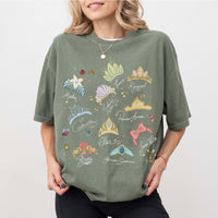 RodyThread Watercolor Princess Crowns Graphic T-Shirt Women's Vintage Coquette Washed Charcoal Grey Cotton Tee Summer Girl Squad Trip 2026 Theme Park Vacation Outfit Casual Loose Top