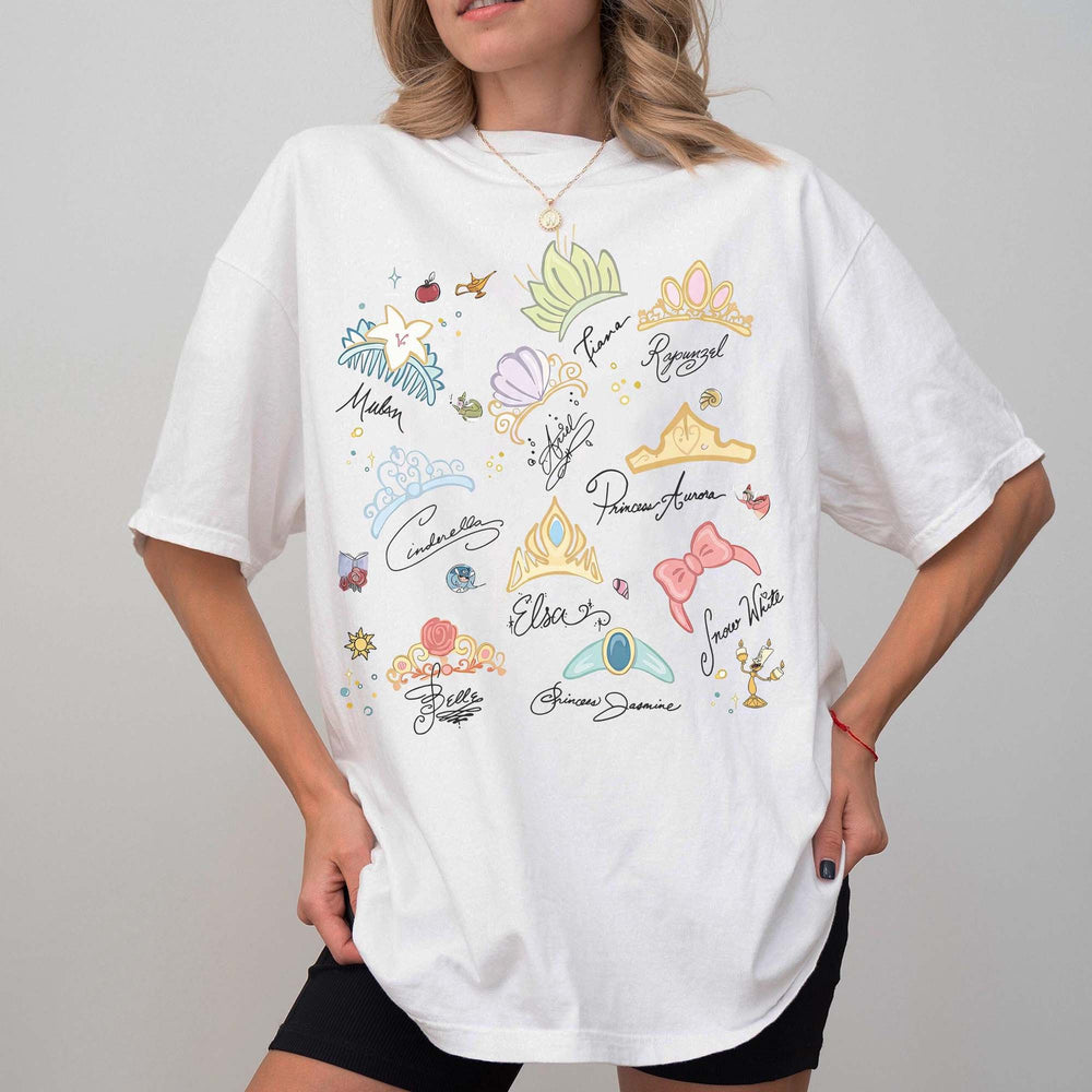 RodyThread Watercolor Princess Crowns Graphic T-Shirt Women's Vintage Coquette Washed Charcoal Grey Cotton Tee Summer Girl Squad Trip 2026 Theme Park Vacation Outfit Casual Loose Top