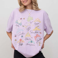 RodyThread Watercolor Princess Crowns Graphic T-Shirt Women's Vintage Coquette Washed Charcoal Grey Cotton Tee Summer Girl Squad Trip 2026 Theme Park Vacation Outfit Casual Loose Top