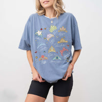 RodyThread Watercolor Princess Crowns Graphic T-Shirt Women's Vintage Coquette Washed Charcoal Grey Cotton Tee Summer Girl Squad Trip 2026 Theme Park Vacation Outfit Casual Loose Top