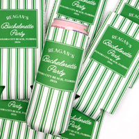 RodyThread Custom Personalized Coastal Bachelorette Trip Slim Can Cooler For Bridesmaids Preppy Coastal Grandma Pink And White Ticking Stripe Neoprene Custom Beach Bachelorette Party Favors Last Toast On The Coast