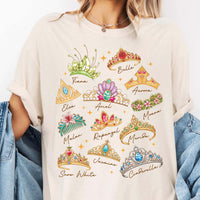 RodyThread Unbranded Fairytale Princess Crowns Signature Short Sleeve T-Shirt Graphic Tee For Women And Teens Coquette Whimsical Preppy Aesthetic Beige Cotton Blend Magical Vacation 2026 Besties Girls Trip Top Casual Loose Fit Summer Y2K Apparel