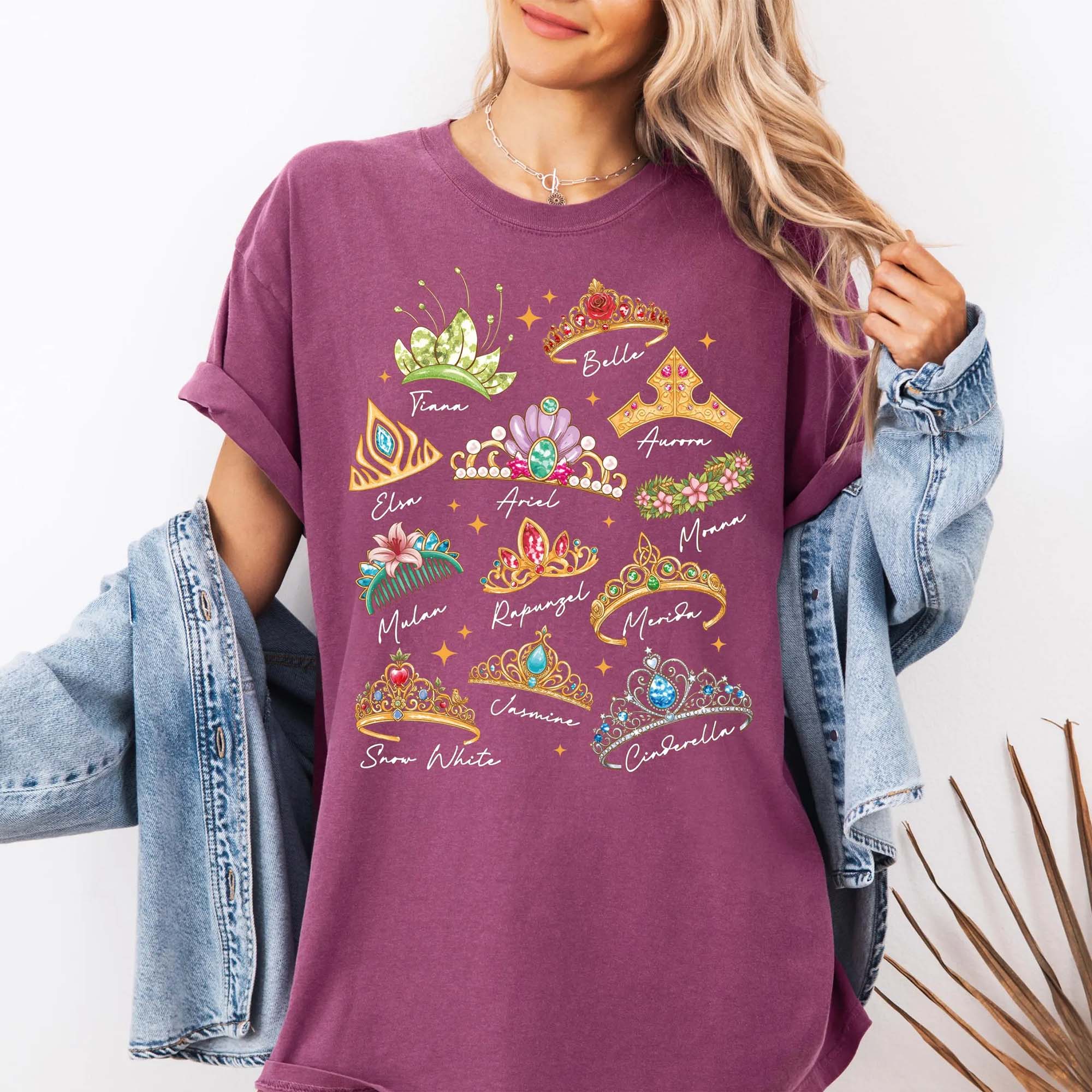 RodyThread Unbranded Fairytale Princess Crowns Signature Short Sleeve T-Shirt Graphic Tee For Women And Teens Coquette Whimsical Preppy Aesthetic Beige Cotton Blend Magical Vacation 2026 Besties Girls Trip Top Casual Loose Fit Summer Y2K Apparel