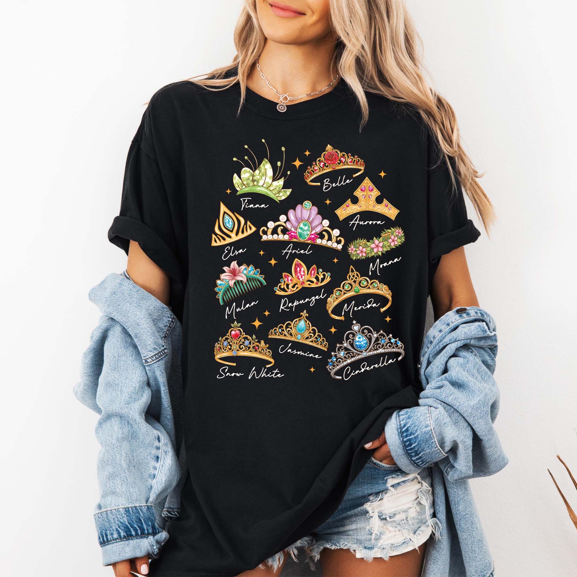 RodyThread Unbranded Fairytale Princess Crowns Signature Short Sleeve T-Shirt Graphic Tee For Women And Teens Coquette Whimsical Preppy Aesthetic Beige Cotton Blend Magical Vacation 2026 Besties Girls Trip Top Casual Loose Fit Summer Y2K Apparel