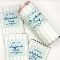RodyThread Custom Personalized Coastal Bachelorette Trip Slim Can Cooler For Bridesmaids Preppy Coastal Grandma Pink And White Ticking Stripe Neoprene Custom Beach Bachelorette Party Favors Last Toast On The Coast