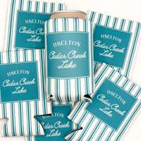 RodyThread Custom Personalized Coastal Bachelorette Trip Slim Can Cooler For Bridesmaids Preppy Coastal Grandma Pink And White Ticking Stripe Neoprene Custom Beach Bachelorette Party Favors Last Toast On The Coast
