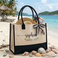 RodyThread Custom Name Summer Trip Tote Personalized Canvas Beach Bag For Women Girls Trip Preppy Coastal Coquette Aesthetic Natural Beige Black Canvas Bridesmaid Bachelorette Vacation Gift Destination Holiday Travel Essentials Ribbon Bow