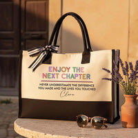 RodyThread Custom Personalized Enjoy The Next Chapter Canvas Tote Bag For Women Preppy Aesthetic Cream Black Custom Name Retirement Gift Never Underestimate The Difference You Made Teacher Appreciation Coworker Leaving Present Beach Bag