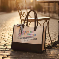 RodyThread Custom Personalized Enjoy The Next Chapter Canvas Tote Bag For Women Preppy Aesthetic Cream Black Custom Name Retirement Gift Never Underestimate The Difference You Made Teacher Appreciation Coworker Leaving Present Beach Bag