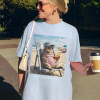RodyThread Pregnant Girl Summer Funny Cat Meme Maternity Graphic T-Shirt For Expecting Moms Women Casual Vintage Wash Loose Fit Y2K Pepper Grey Cotton Tee Beach Pregnancy Announcement Baby Reveal Gift Summer Clothes Summervibes Wear