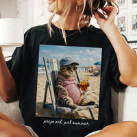 RodyThread Pregnant Girl Summer Funny Cat Meme Maternity Graphic T-Shirt For Expecting Moms Women Casual Vintage Wash Loose Fit Y2K Pepper Grey Cotton Tee Beach Pregnancy Announcement Baby Reveal Gift Summer Clothes Summervibes Wear