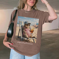 RodyThread Pregnant Girl Summer Funny Cat Meme Maternity Graphic T-Shirt For Expecting Moms Women Casual Vintage Wash Loose Fit Y2K Pepper Grey Cotton Tee Beach Pregnancy Announcement Baby Reveal Gift Summer Clothes Summervibes Wear