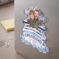 RodyThread Custom Couple Cruise Door Magnet Personalized Vacation Cabin Decor Gift For Couples Nautical Cartoon Caricature Aesthetic Clear Acrylic Cruise Partners For Life Life Is Better Cruising Together Custom Names Room Souvenir