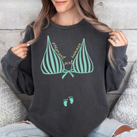 RodyThread Trendy Pregnant Girl Summer String Bikini Oversized Graphic T-Shirt For Women Mom To Be Beach Casual Minimalist Mocha Brown Cotton Blend Cute Pregnancy Announcement Tee Maternity Top Baby Shower Gift Summer Holiday Vacation Clothing