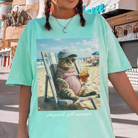 RodyThread Pregnant Girl Summer Funny Cat Meme Maternity Graphic T-Shirt For Expecting Moms Women Casual Vintage Wash Loose Fit Y2K Pepper Grey Cotton Tee Beach Pregnancy Announcement Baby Reveal Gift Summer Clothes Summervibes Wear