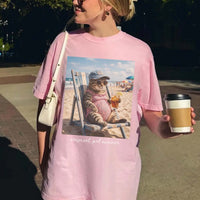 RodyThread Pregnant Girl Summer Funny Cat Meme Maternity Graphic T-Shirt For Expecting Moms Women Casual Vintage Wash Loose Fit Y2K Pepper Grey Cotton Tee Beach Pregnancy Announcement Baby Reveal Gift Summer Clothes Summervibes Wear