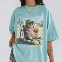 RodyThread Pregnant Girl Summer Funny Cat Meme Maternity Graphic T-Shirt For Expecting Moms Women Casual Vintage Wash Loose Fit Y2K Pepper Grey Cotton Tee Beach Pregnancy Announcement Baby Reveal Gift Summer Clothes Summervibes Wear