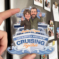 RodyThread Custom Couple Cruise Door Magnet Personalized Vacation Cabin Decor Gift For Couples Nautical Cartoon Caricature Aesthetic Clear Acrylic Cruise Partners For Life Life Is Better Cruising Together Custom Names Room Souvenir