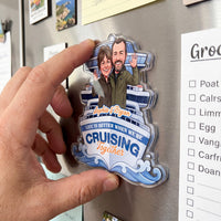 RodyThread Custom Couple Cruise Door Magnet Personalized Vacation Cabin Decor Gift For Couples Nautical Cartoon Caricature Aesthetic Clear Acrylic Cruise Partners For Life Life Is Better Cruising Together Custom Names Room Souvenir