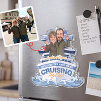 RodyThread Custom Couple Cruise Door Magnet Personalized Vacation Cabin Decor Gift For Couples Nautical Cartoon Caricature Aesthetic Clear Acrylic Cruise Partners For Life Life Is Better Cruising Together Custom Names Room Souvenir