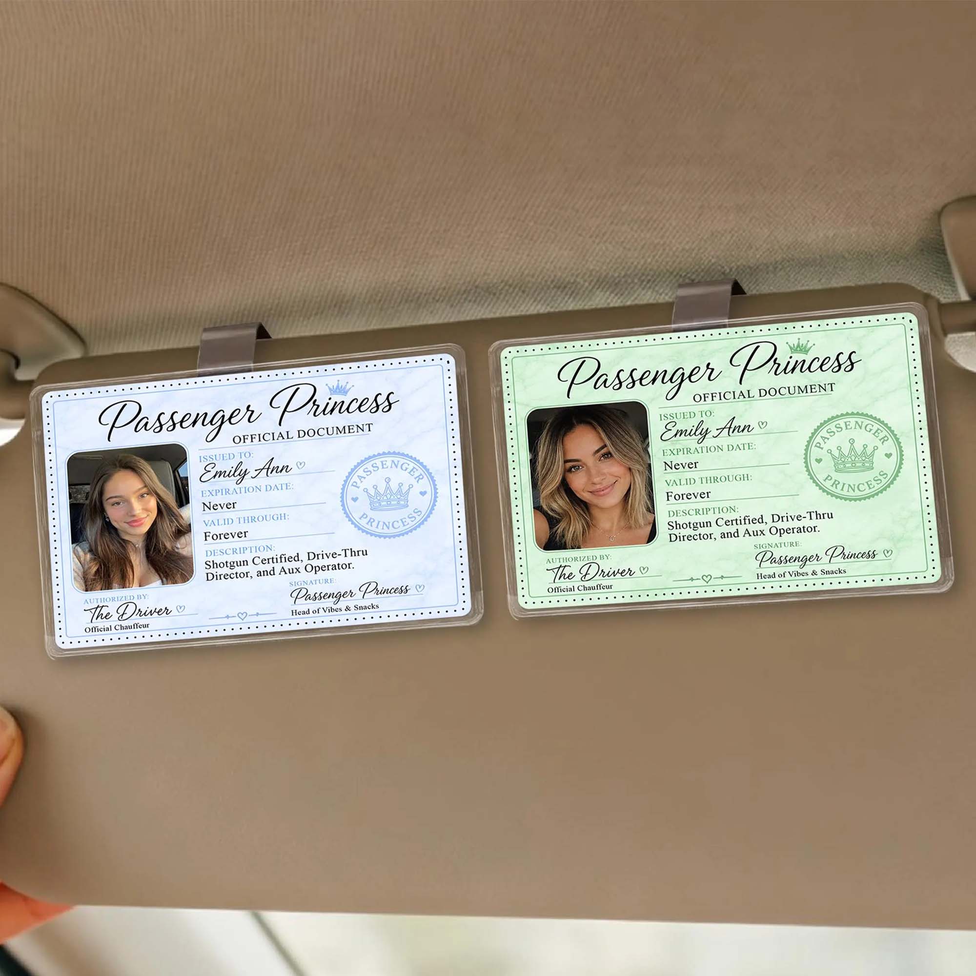 RodyThread Custom Personalized Passenger Princess Photo Car Visor Clip For Girlfriend Cute Coquette Meme Trend Light Blue Plastic Metal Clip Custom Car Accessories Decor Gift For Husband Boyfriend Chauffeur