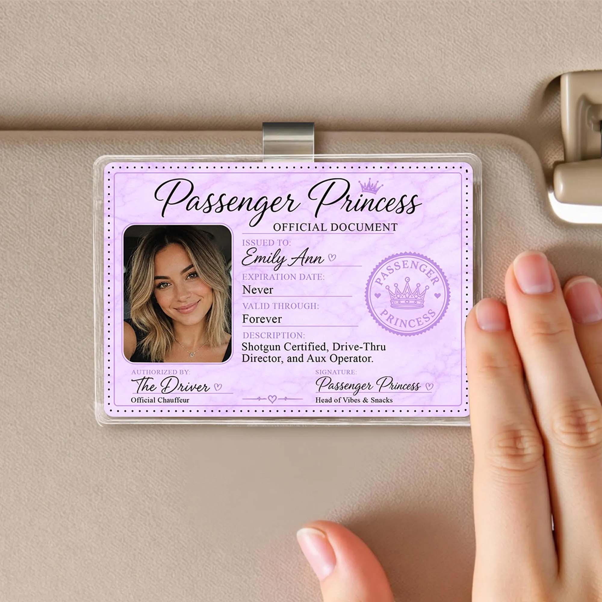 RodyThread Custom Personalized Passenger Princess Photo Car Visor Clip For Girlfriend Cute Coquette Meme Trend Light Blue Plastic Metal Clip Custom Car Accessories Decor Gift For Husband Boyfriend Chauffeur