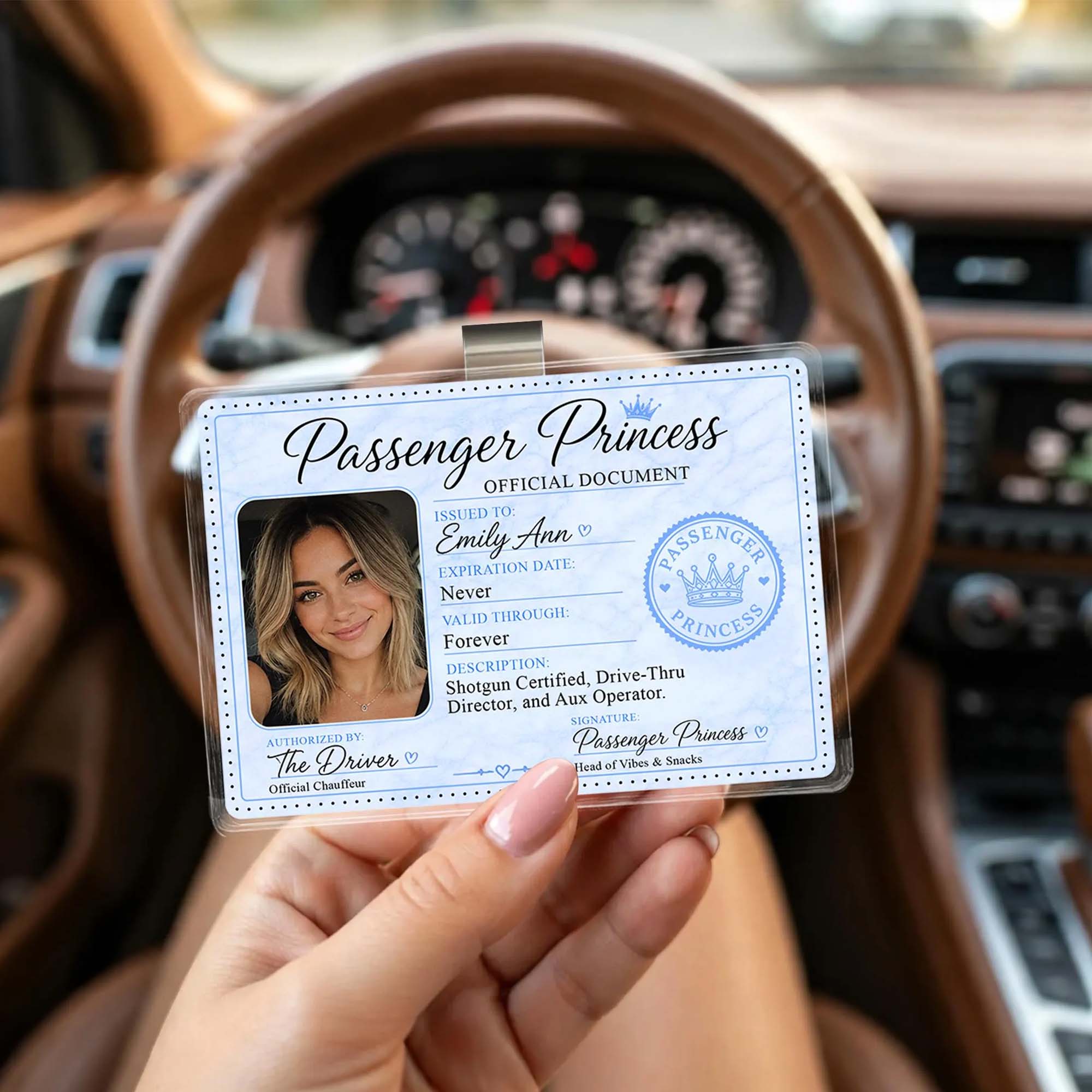 RodyThread Custom Personalized Passenger Princess Photo Car Visor Clip For Girlfriend Cute Coquette Meme Trend Light Blue Plastic Metal Clip Custom Car Accessories Decor Gift For Husband Boyfriend Chauffeur
