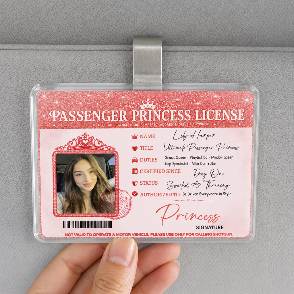 Rodyhread Custom Passenger Princess Car Visor Clip Luxury Photo Visor Clip Novelty Card Holder For Girlfriend Wife Her Pink Y2K Coquette Girly Meme Glitter Acrylic Metal Cute Passenger Seat Car Accessories Gag Gift From Husband Boyfriend