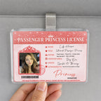 Red glitter custom passenger princess car visor clip with photo on a gray headliner