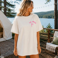RodyThread Custom Camp Bachelorette Oversized T-Shirt Bridesmaids & Bridal Party Retro Vintage Lake Cabin Vibe Cotton Girls Trip Matching Vacation Outfit Lake Weekend Tee Mountain Bride Custom Camp Bach Shirt
