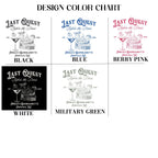 Design color chart showing Last Quest Before the Dress print in black, blue, berry pink, white, and military green.