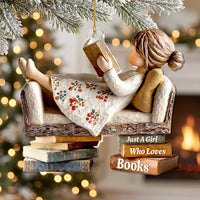 Just A Girl Who Loves Books Ornament Cozy Reading Nook Christmas Decor, Personalized Bookworm Gift f on a hanger, ready to ship from Los Angeles
