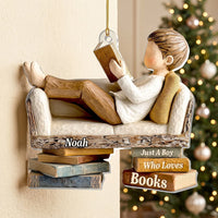 Close-up of Just A Girl Who Loves Books Ornament Cozy Reading Nook Christmas Decor, Personalized Bookworm Gift f for streetwear fans in Los Angeles