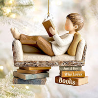 Close-up of Just A Girl Who Loves Books Ornament Cozy Reading Nook Christmas Decor, Personalized Bookworm Gift f for streetwear fans in Los Angeles