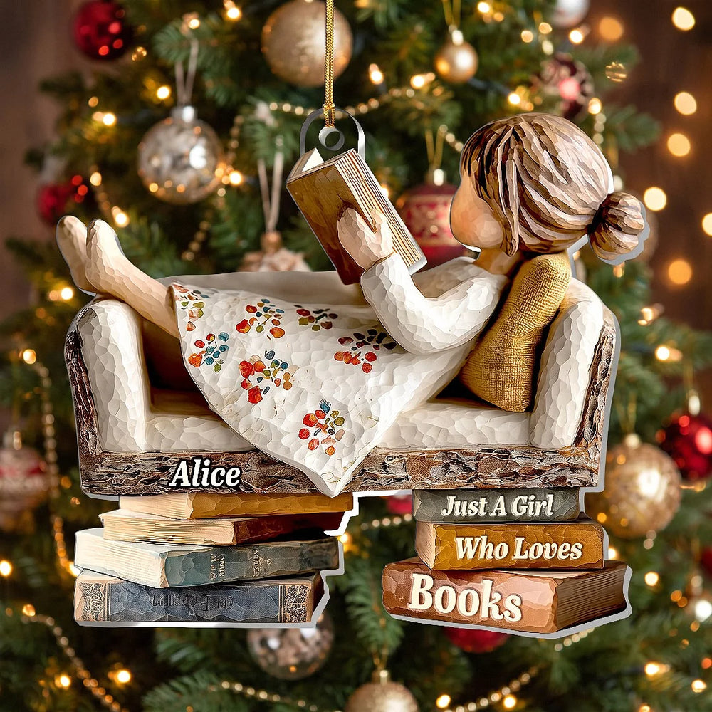 Just A Girl Who Loves Books Ornament Cozy Reading Nook Christmas Decor, Personalized Bookworm Gift f available at our Los Angeles warehouse