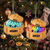 Kawaii Dumpling Bamboo Steamer Christmas Ornament Personalized Cute Dim Sum Foodie Holiday Keepsake  on a hanger, ready to ship from Los Angeles