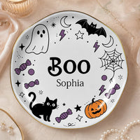 Customer in Los Angeles wearing Magic Halloween Night Boo Trinket Dish Spooky Witchy Jewelry Tray Ring Dish Halloween Home Decor Gif