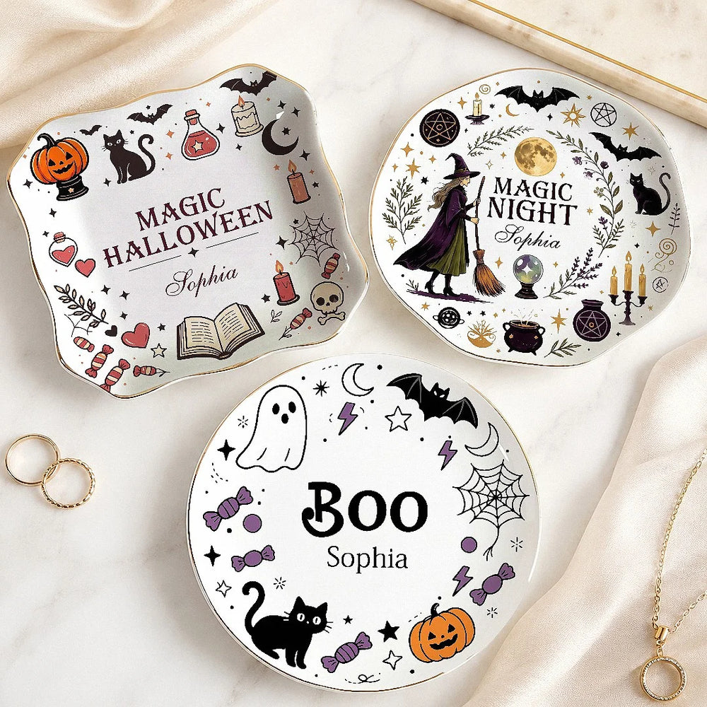 Magic Halloween Night Boo Trinket Dish Spooky Witchy Jewelry Tray Ring Dish Halloween Home Decor Gif available at our Los Angeles warehouse