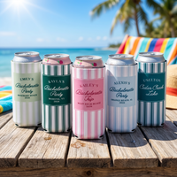 RodyThread Custom Personalized Coastal Bachelorette Trip Slim Can Cooler For Bridesmaids Preppy Coastal Grandma Pink And White Ticking Stripe Neoprene Custom Beach Bachelorette Party Favors Last Toast On The Coast