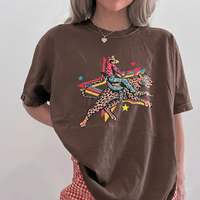 RodyThread Rodeo Leopard Wild Ride Oversized Graphic T-Shirt Women's Retro Western Country Music Festival Chic Cream Cotton Blend Vintage Cowgirl She's A Wild One Graphic Tee Trendy Summer Top Y2K Aesthetic Streetwear Leopard Print Outfit