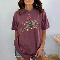 RodyThread Rodeo Leopard Wild Ride Oversized Graphic T-Shirt Women's Retro Western Country Music Festival Chic Cream Cotton Blend Vintage Cowgirl She's A Wild One Graphic Tee Trendy Summer Top Y2K Aesthetic Streetwear Leopard Print Outfit