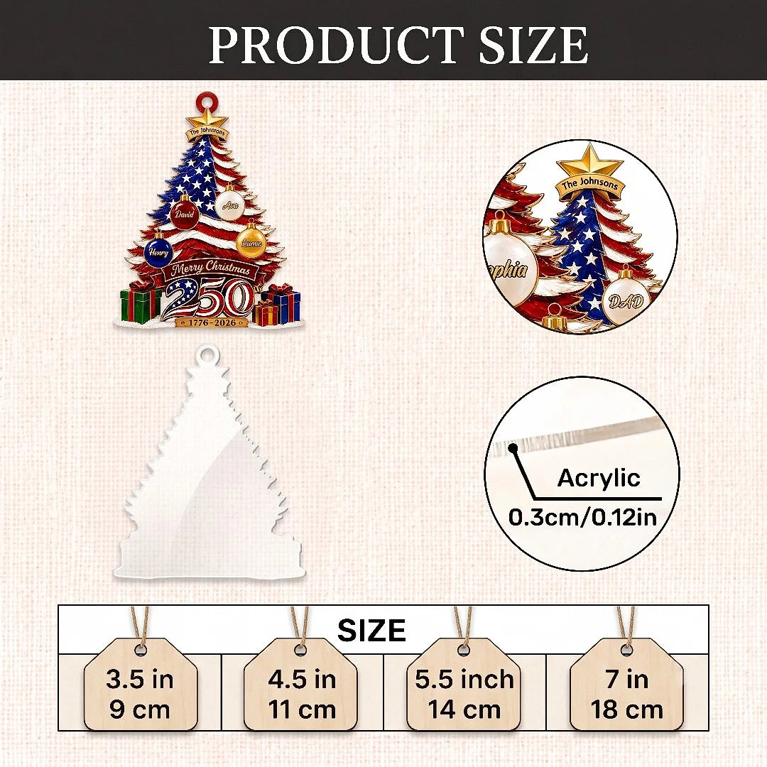 Merry Christmas 250th 1776-2026 Ornament, America 250th Anniversary US Semiquincentennial American F