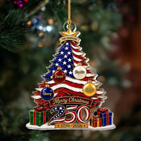 Close-up of Merry Christmas 250th 1776-2026 Ornament, America 250th Anniversary US Semiquincentennial American F for streetwear fans in Los Angeles