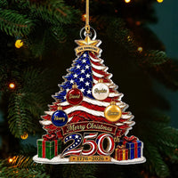 Customer in Los Angeles wearing Merry Christmas 250th 1776-2026 Ornament, America 250th Anniversary US Semiquincentennial American F